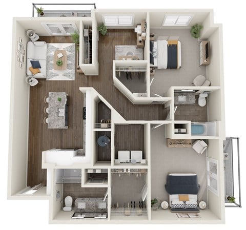 Floor plan for 2 beds, 2 baths, 1350 sqft